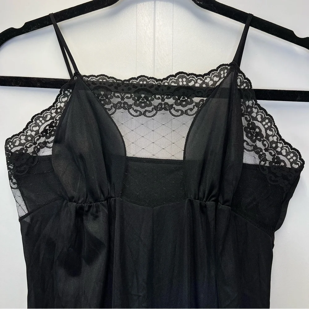 Vintage Queens Way Black Slip Dress Women’s Size Small Midi Lace Made in the USA